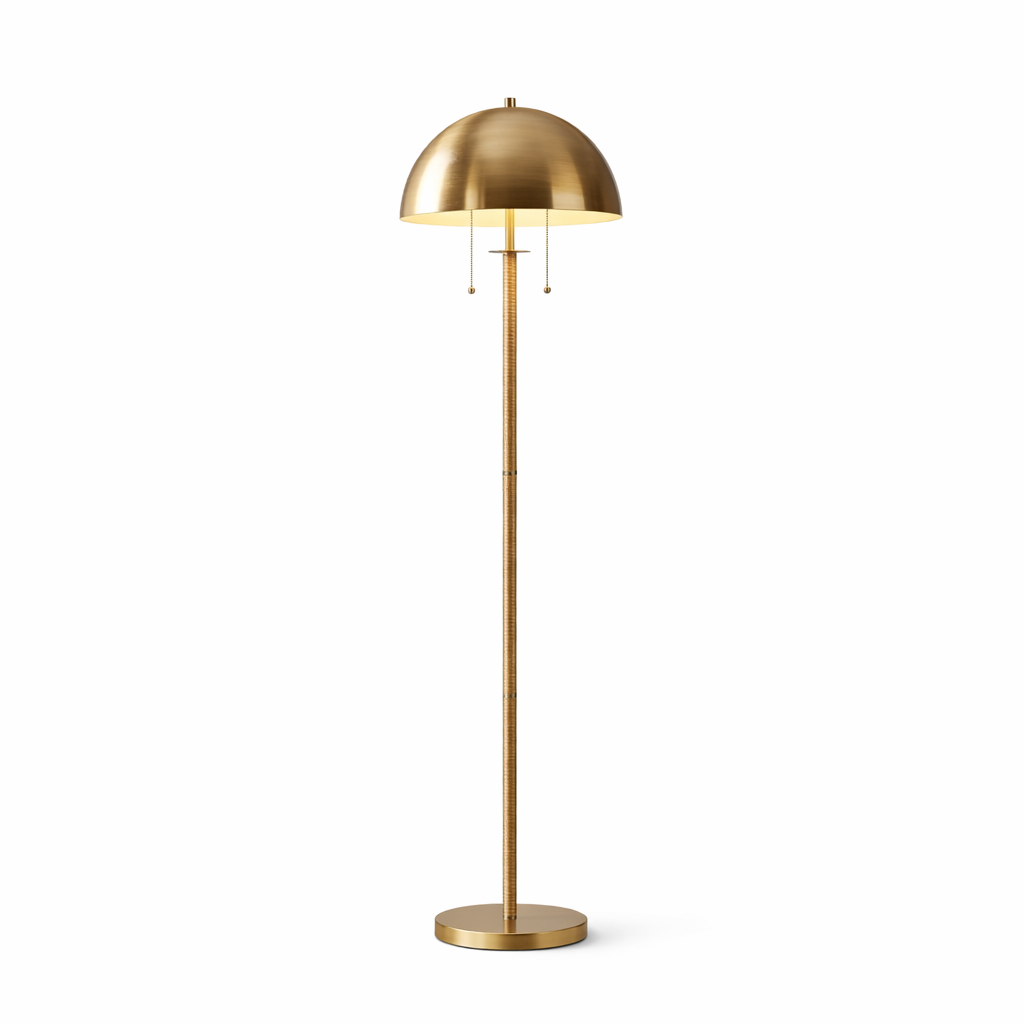 Allure 2-Light Floor Lamp | Gold Brass and Natural Rattan