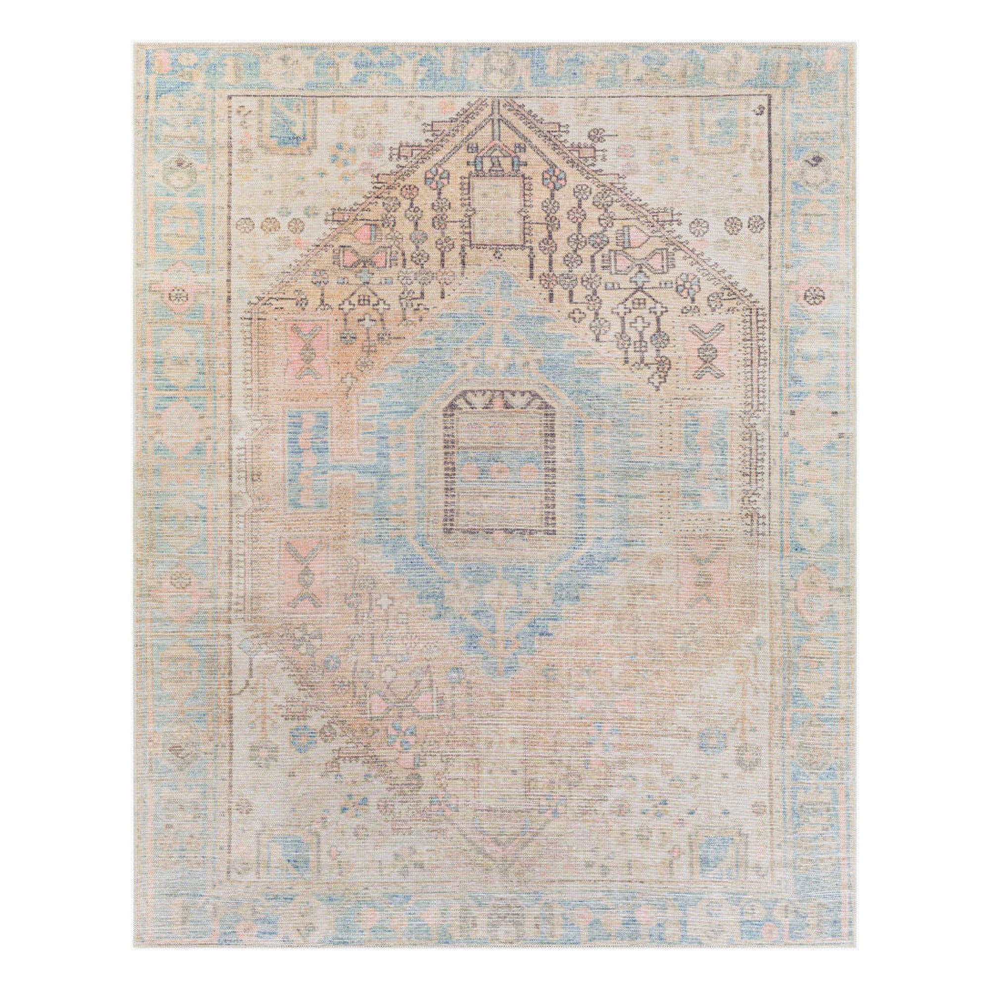 Alanya Coral/Sage Machine Woven Rug - 5'3" x 7'