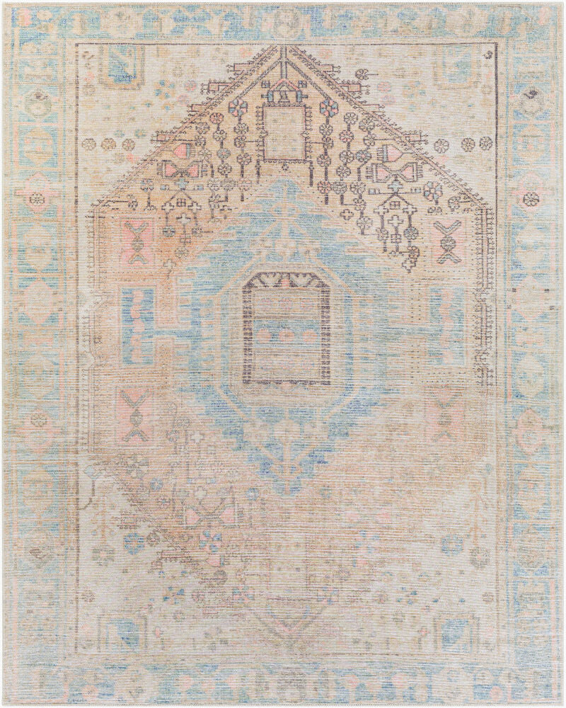 Alanya Coral/Sage Machine Woven Rug - 5'3" x 7'