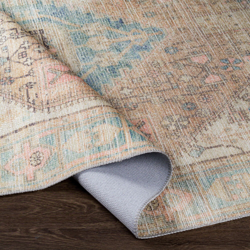 Alanya Coral/Sage Machine Woven Rug - fold