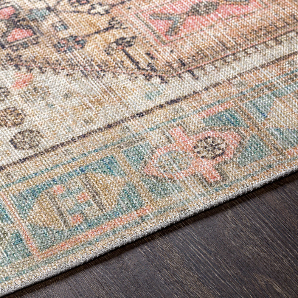 Alanya Coral/Sage Machine Woven Rug - texture