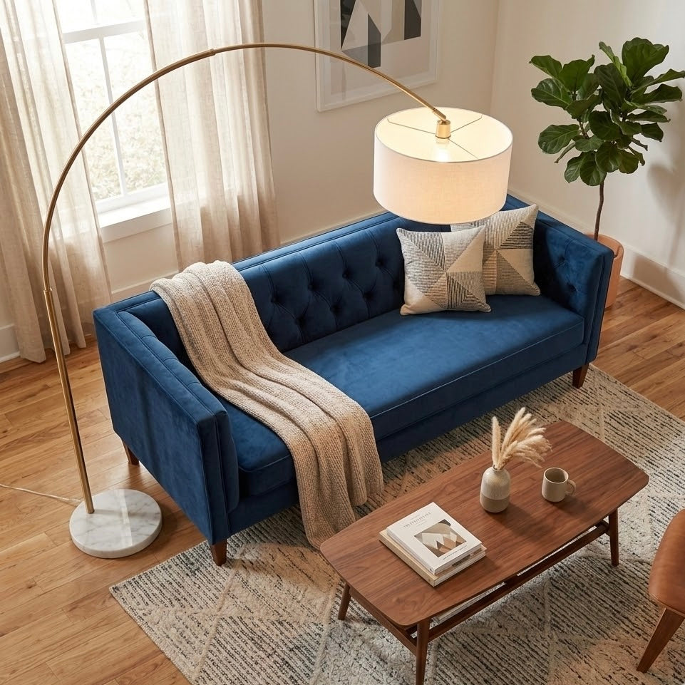 Ambient Arch Gold Brass Floor Lamp with Large Fabric Shade