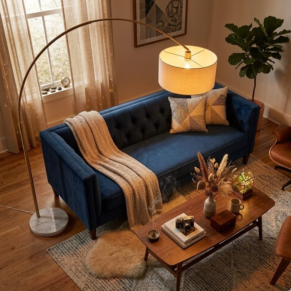 Ambient Arch Gold Brass Floor Lamp with Large Fabric Shade