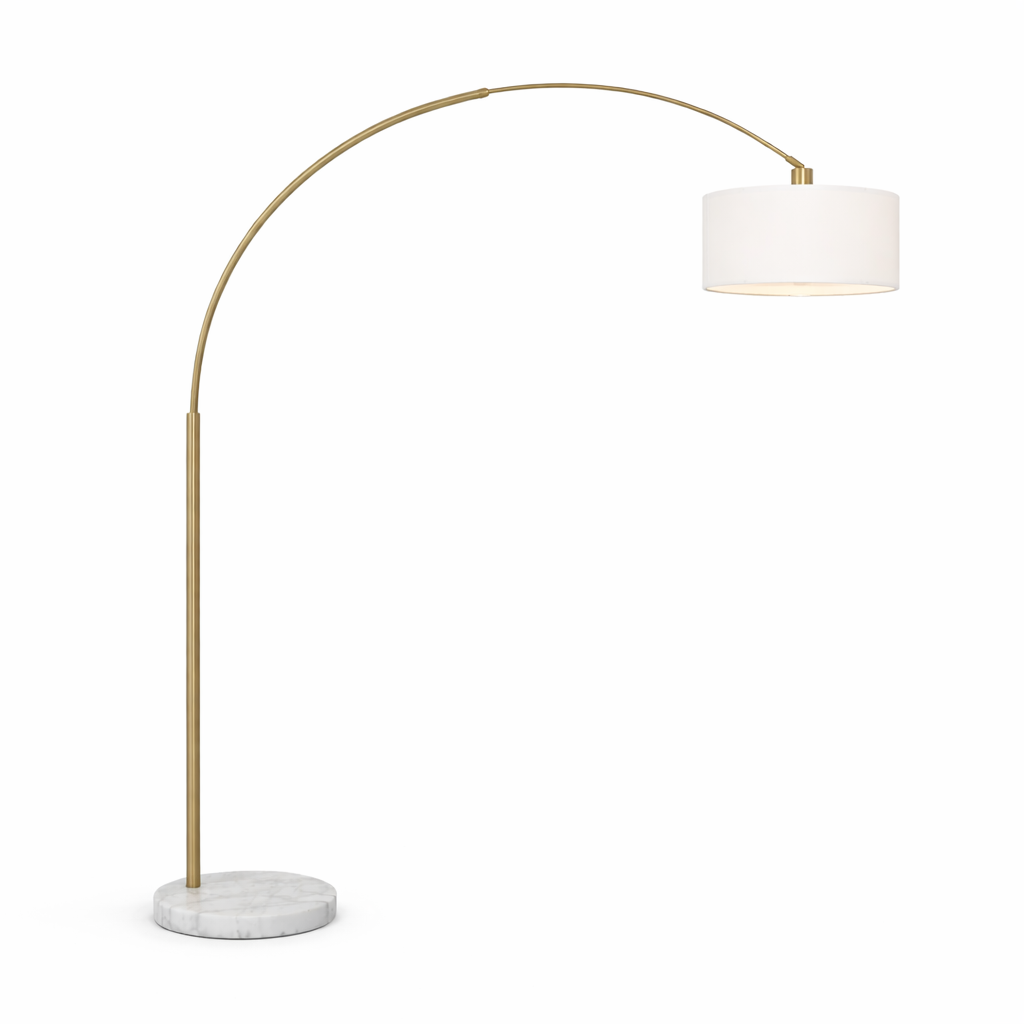 Ambient Arch Gold Brass Floor Lamp with Large Fabric Shade