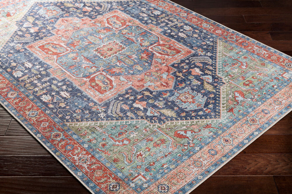 Amelie Blue/Sage Machine Woven Rug - corner