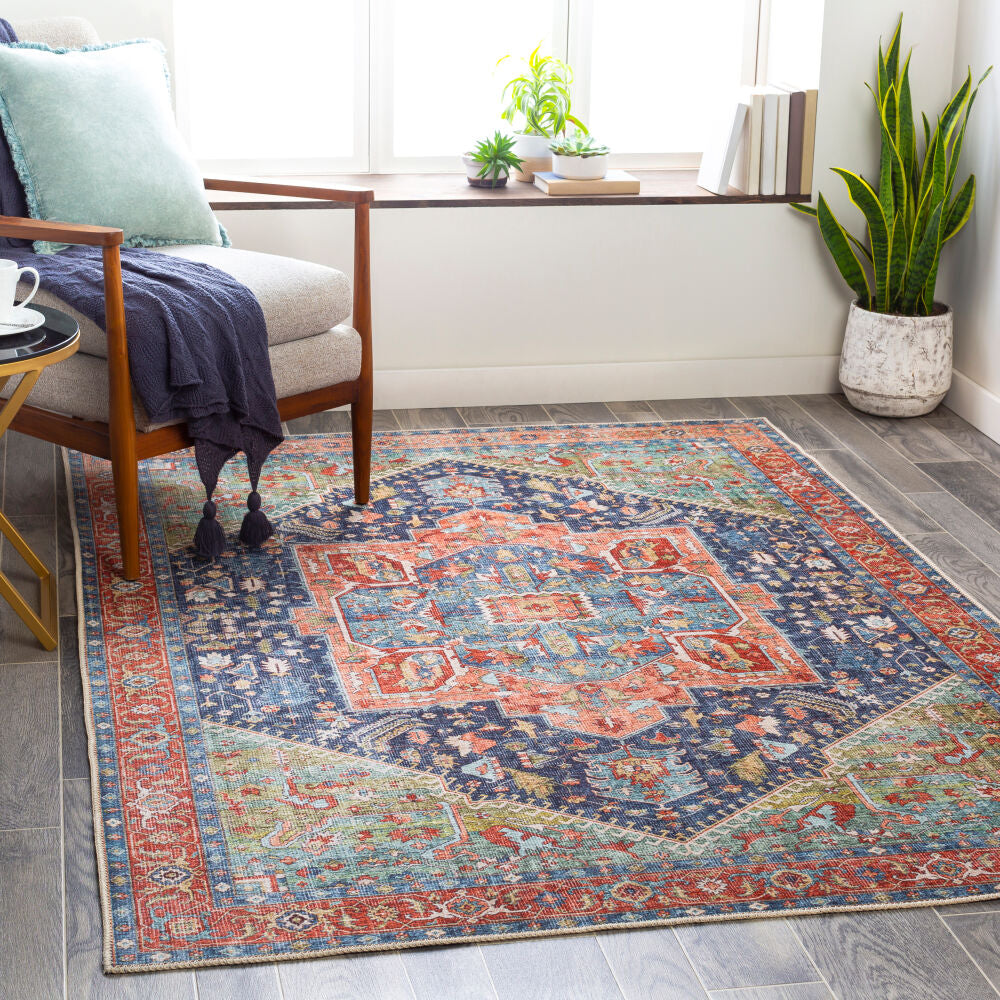 Amelie Blue/Sage Machine Woven Rug - roomscene