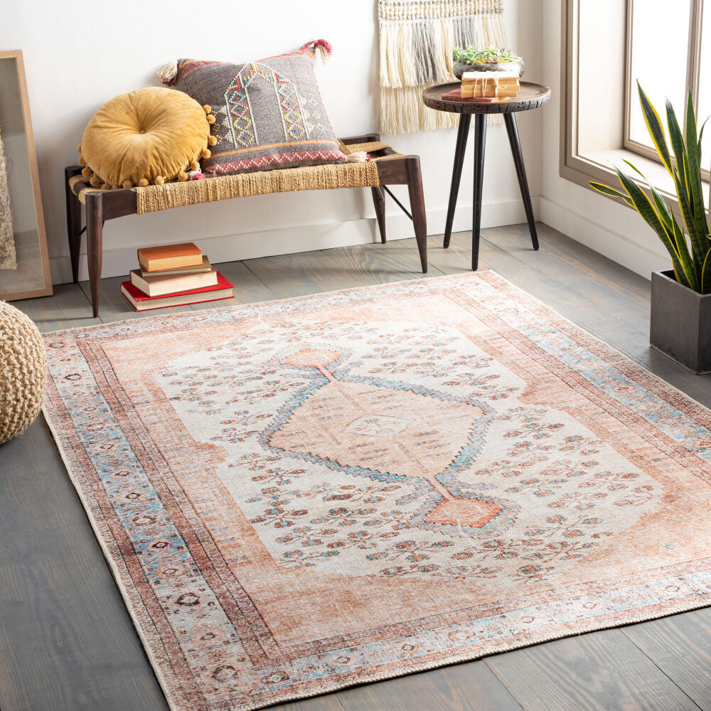 Amelie Aqua/Light Gray Machine Woven Rug - roomscene