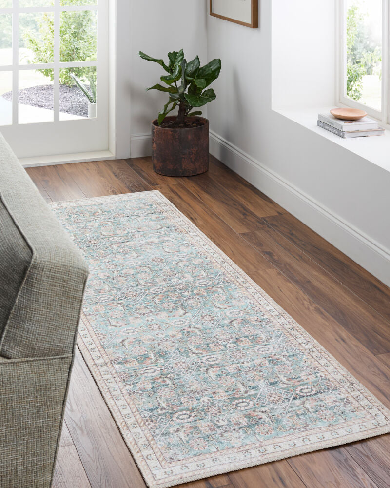 Amelie Brown/Teal Machine Woven Rug - roomscene