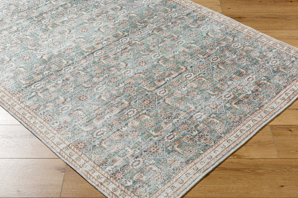 Amelie Brown/Teal Machine Woven Rug - corner