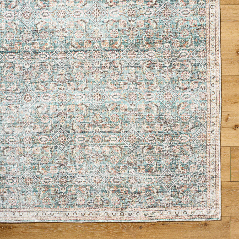Amelie Brown/Teal Machine Woven Rug - overhead