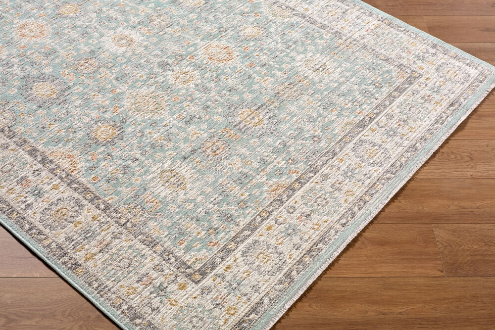 Amir Beige/Sky Blue Machine Woven Rug AMR-2304 - corner