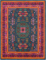 Anika Aqua/Yellow Machine Woven Rug - 2' x 2'11"