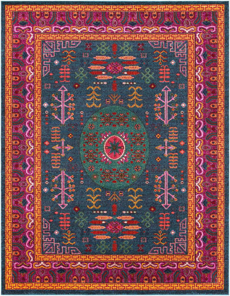 Anika Aqua/Yellow Machine Woven Rug - 2' x 2'11"