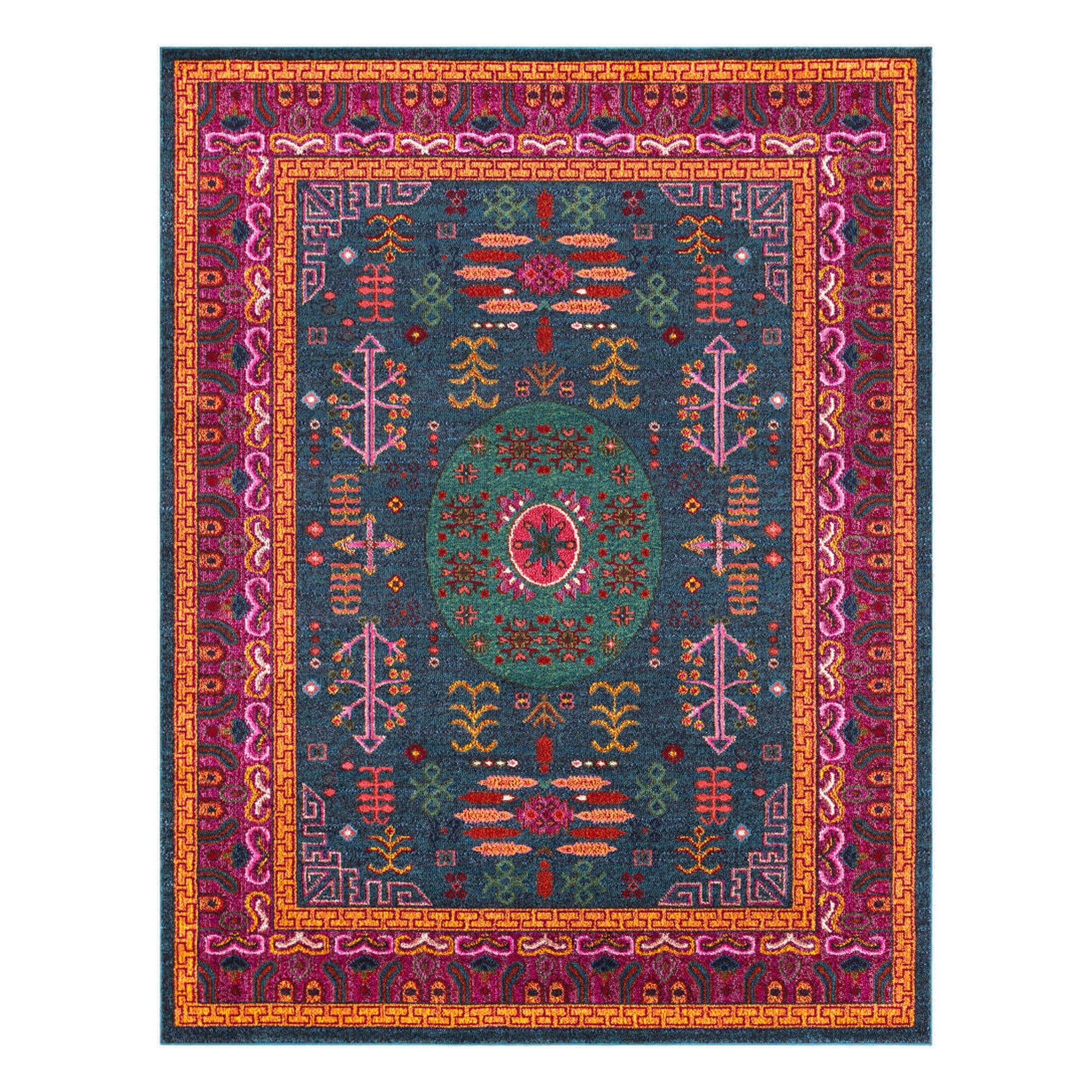 Anika Aqua/Yellow Machine Woven Rug - 2' x 2'11"