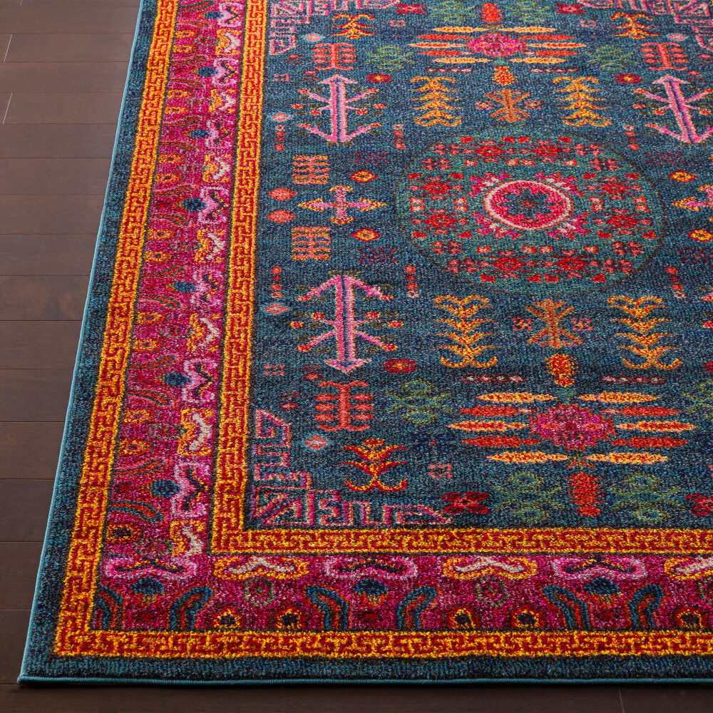 Anika Aqua/Yellow Machine Woven Rug - front