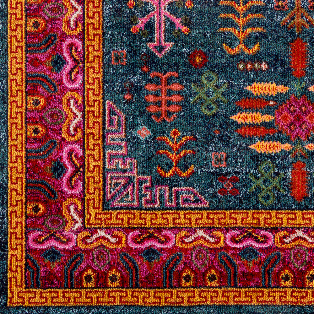 Anika Aqua/Yellow Machine Woven Rug - swatch