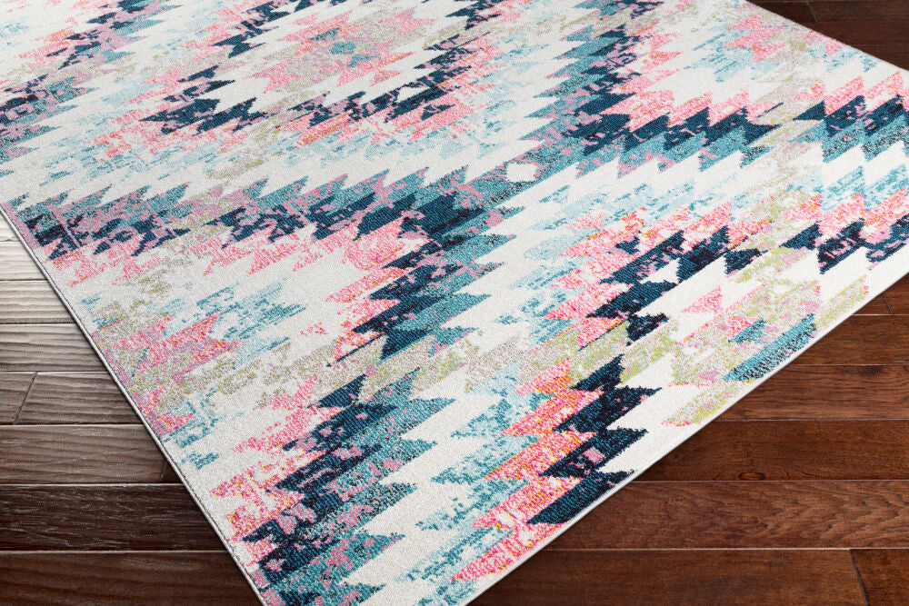 Anika Aqua/White Machine Woven Rug - corner