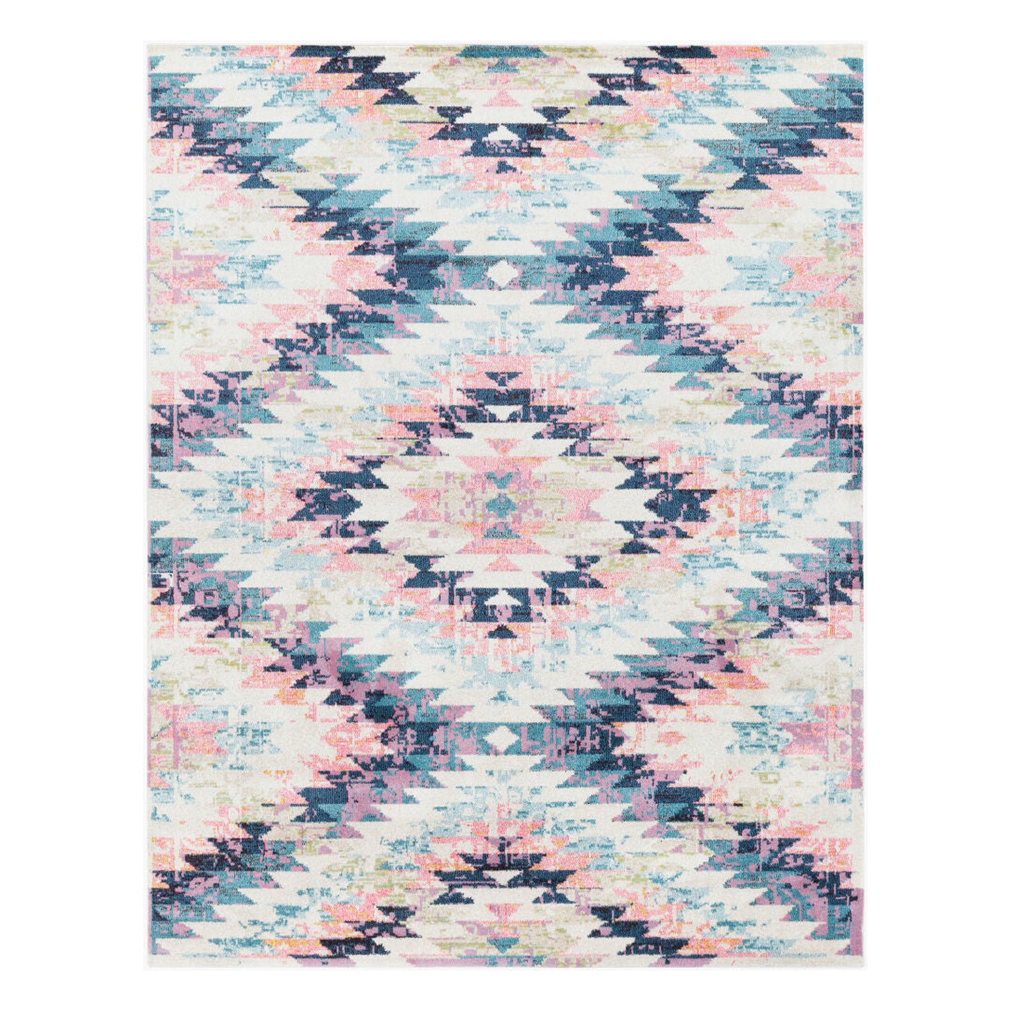 Anika Aqua/White Machine Woven Rug - 2'7" x 10'2"