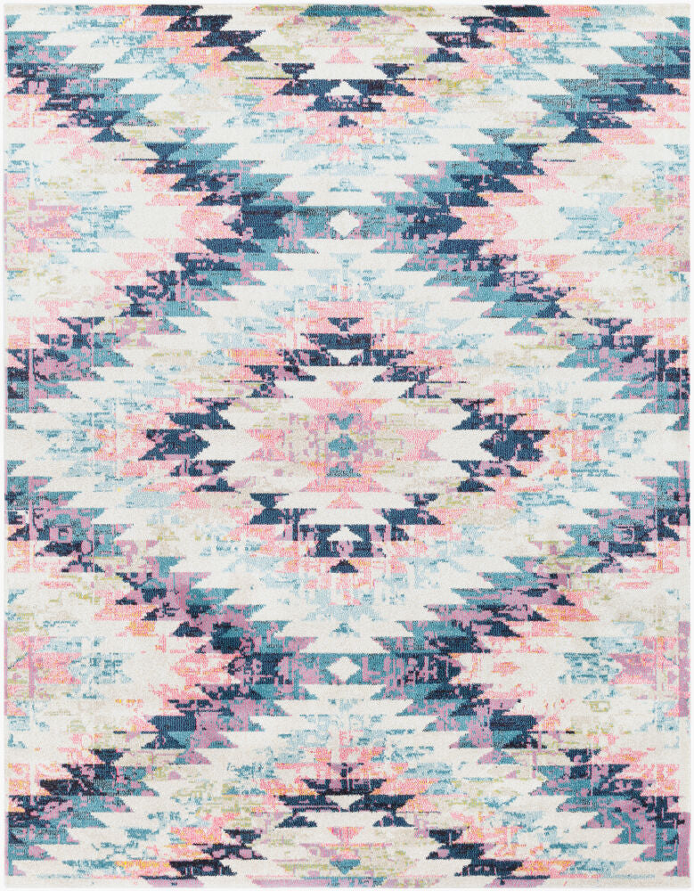 Anika Aqua/White Machine Woven Rug - 2'7" x 10'2"