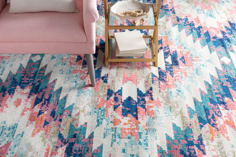 Anika Aqua/White Machine Woven Rug - styleshot