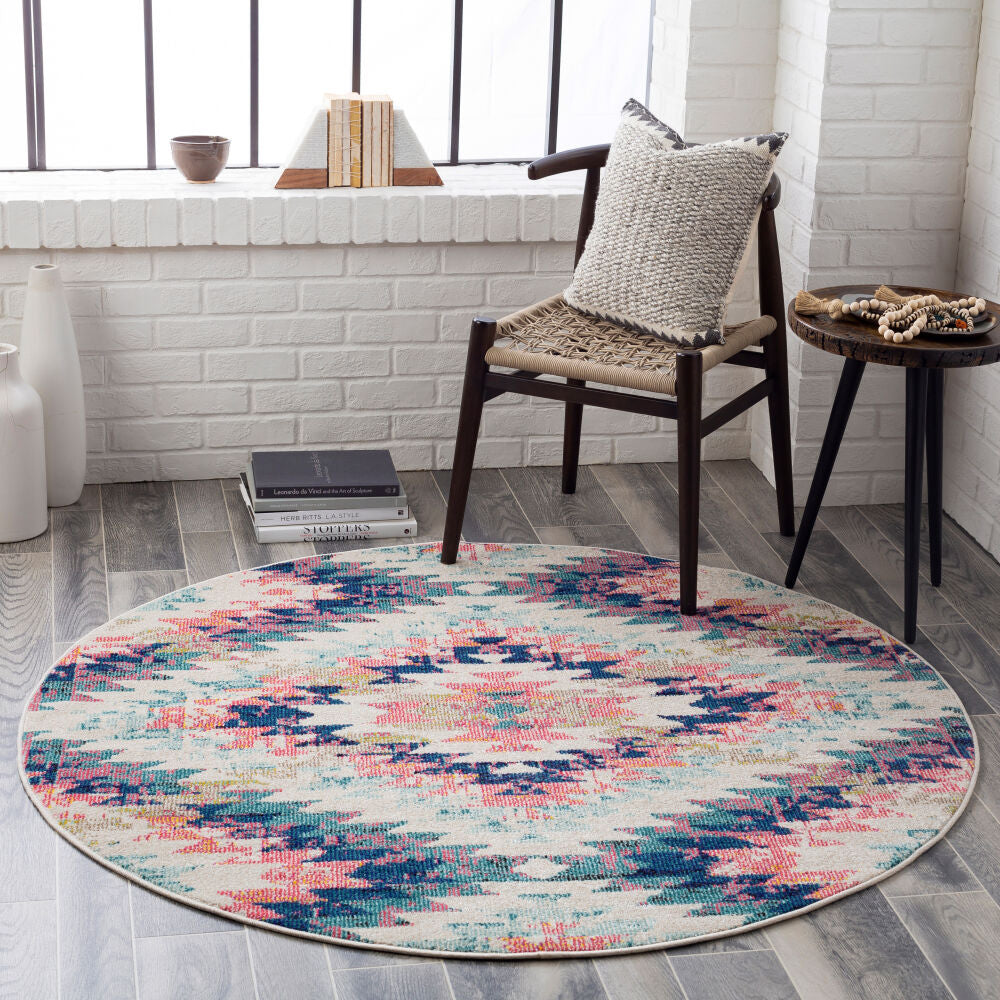 Anika Aqua/White Machine Woven Rug - roomscene