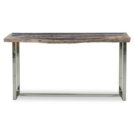 Relique Raw Console Polished Stainless Steel Frame - Natural Dark Top