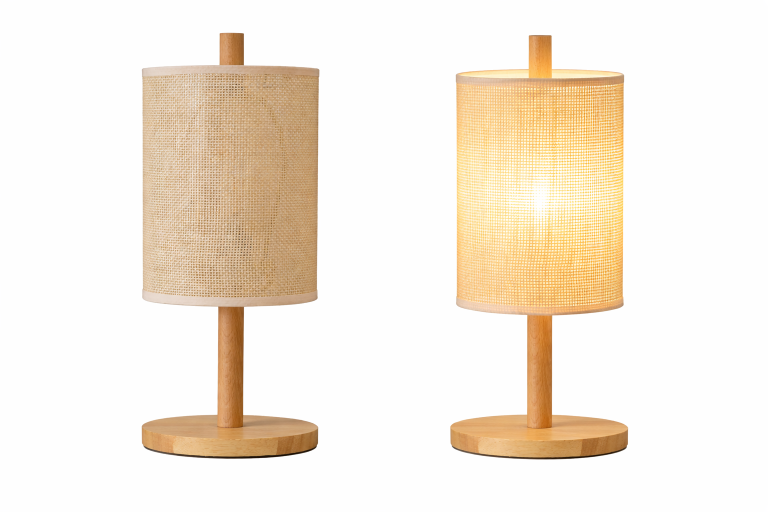 Arcana Table Lamp | Natural Oak and Cylindrical Woven Shade