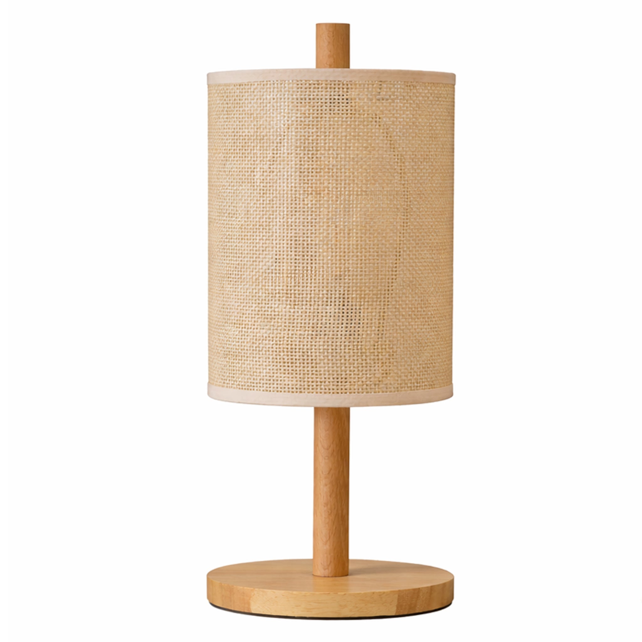 Arcana Table Lamp | Natural Oak and Cylindrical Woven Shade