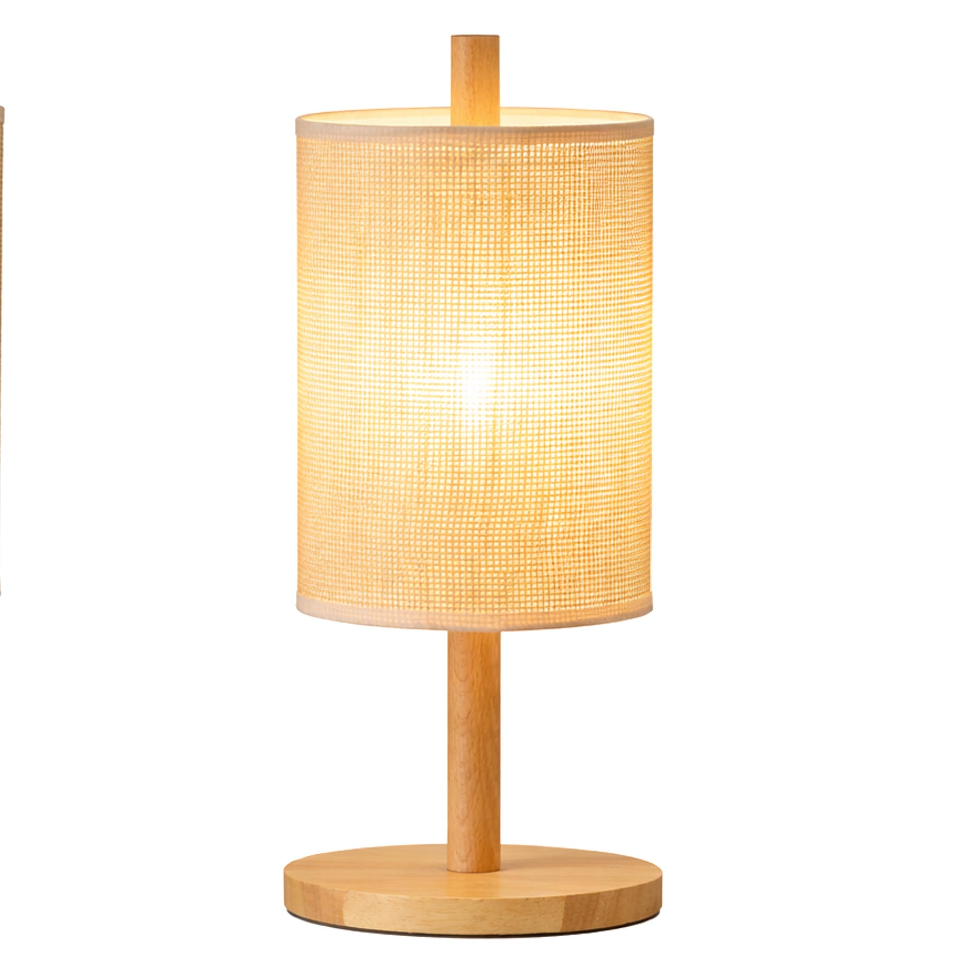 Arcana Table Lamp | Natural Oak and Cylindrical Woven Shade