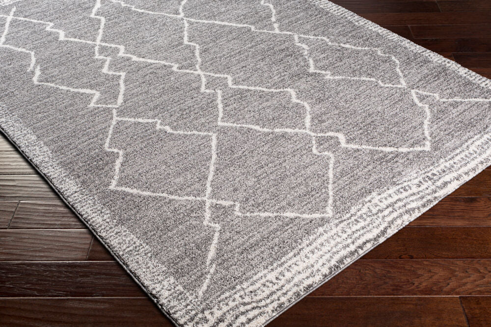 Andorra Charcoal/Off-White Machine Woven Rug - corner
