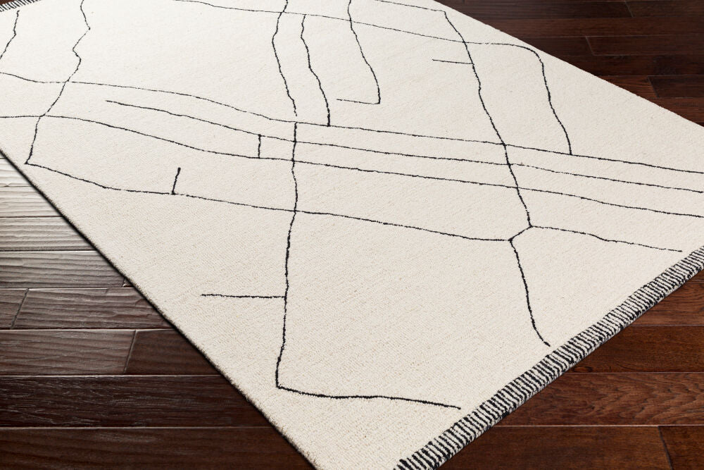 Arsenal Black/Cream Handmade Rug - corner