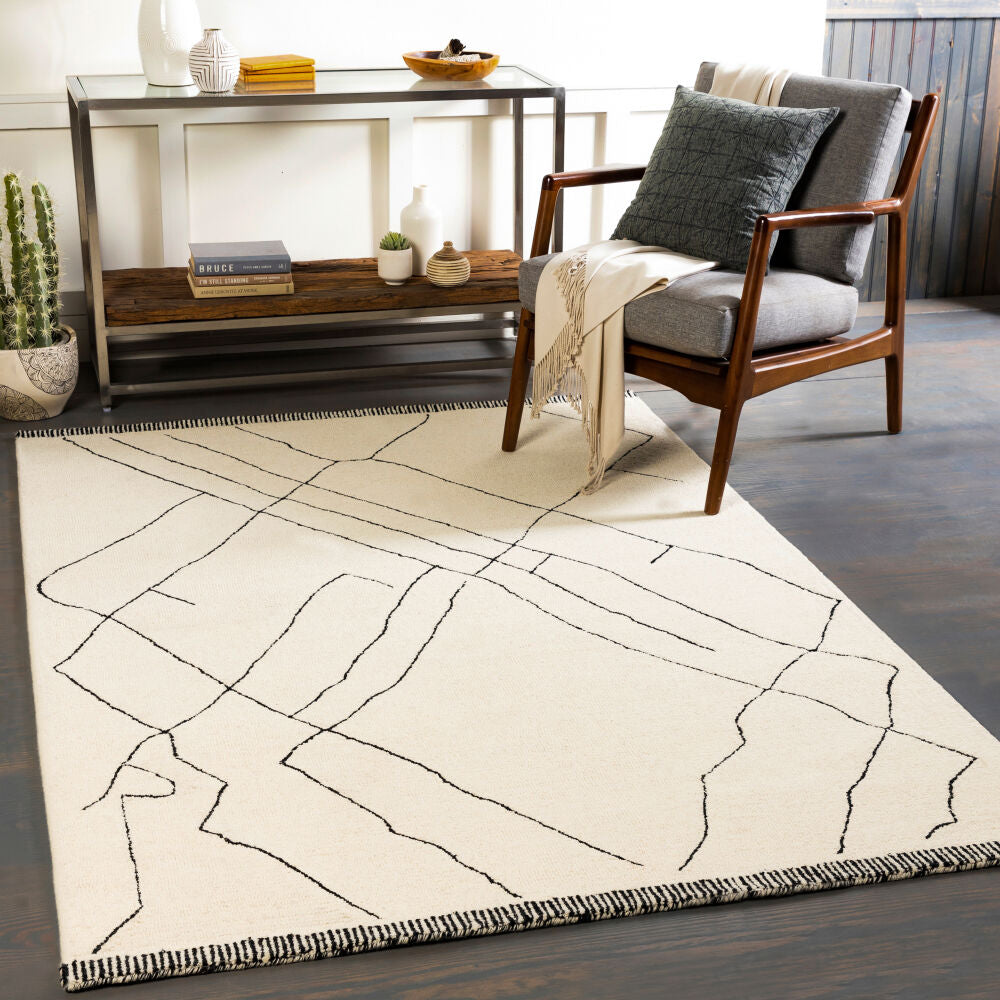 Arsenal Black/Cream Handmade Rug - roomscene