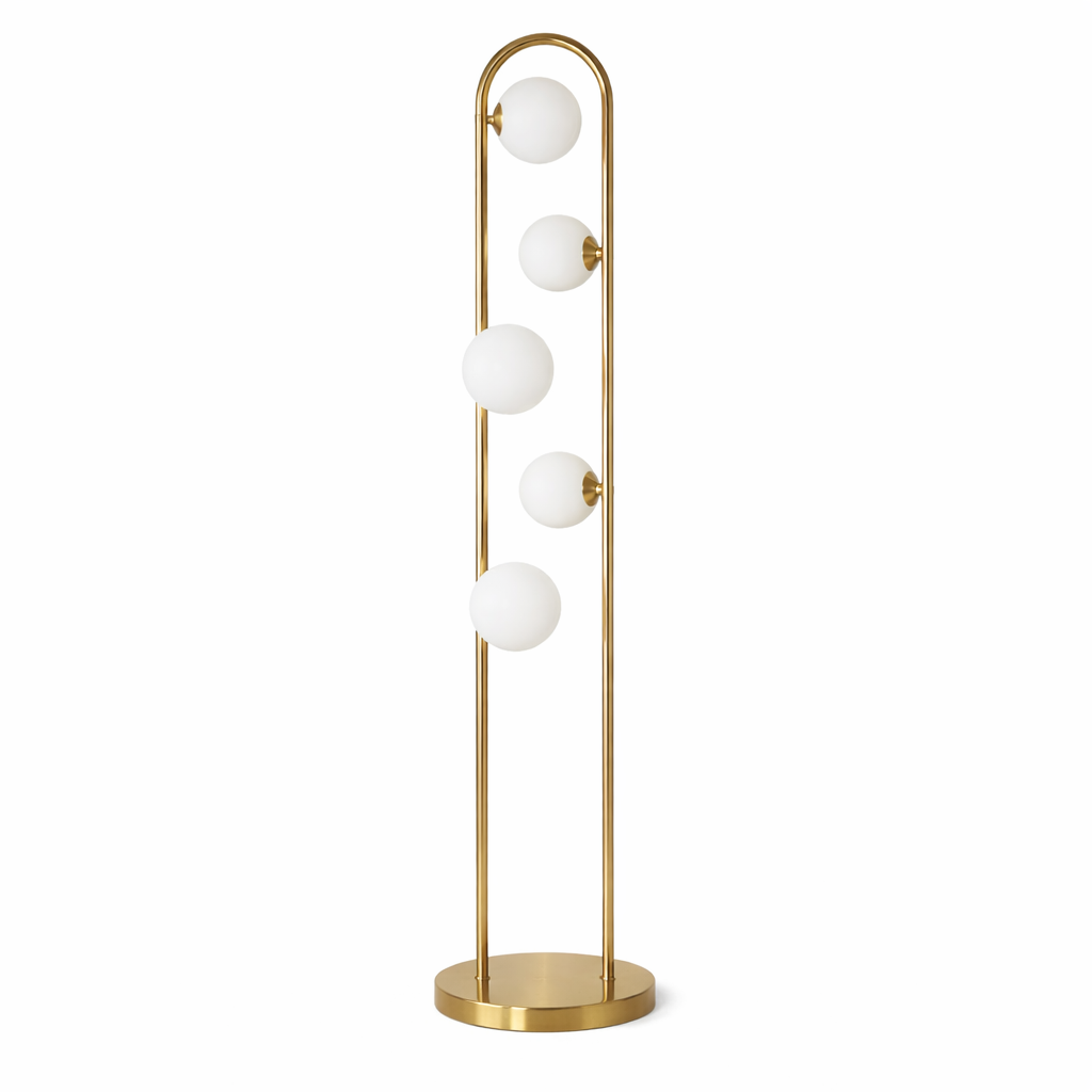Artema Floor Lamp | White Frosted Globes and Brass Frame