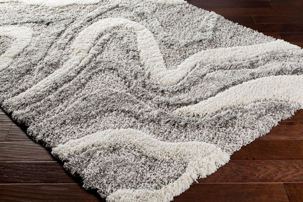 Alta Shag Charcoal/Off-White Machine Woven Rug - corner