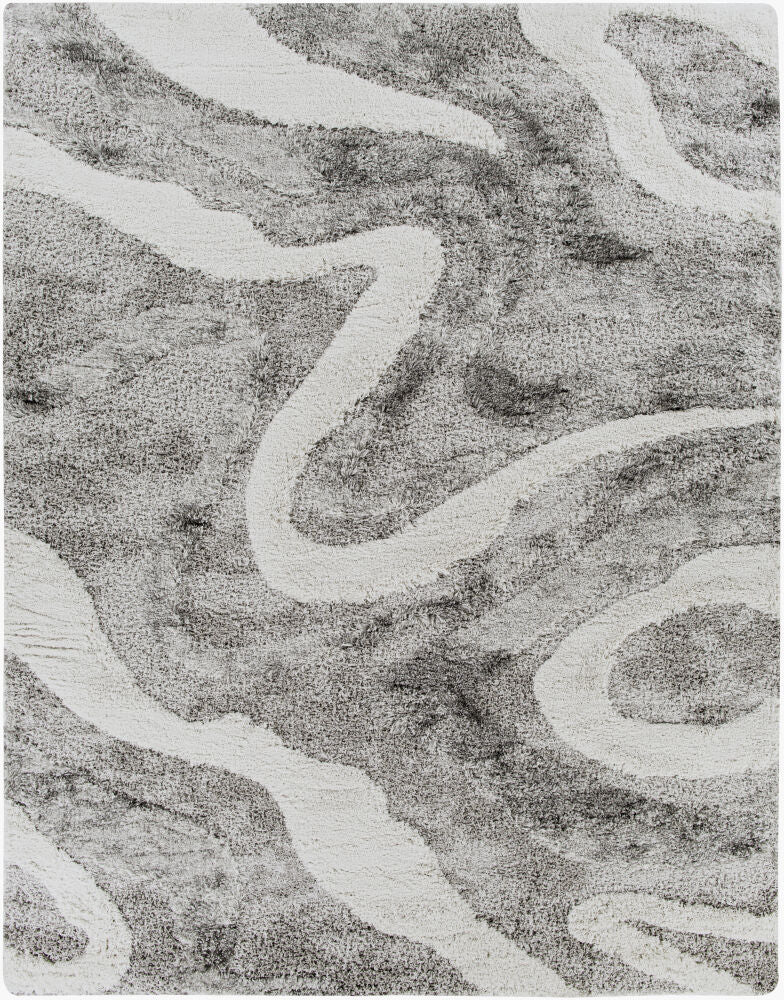 Alta Shag Charcoal/Off-White Machine Woven Rug - 2' x 2'11"