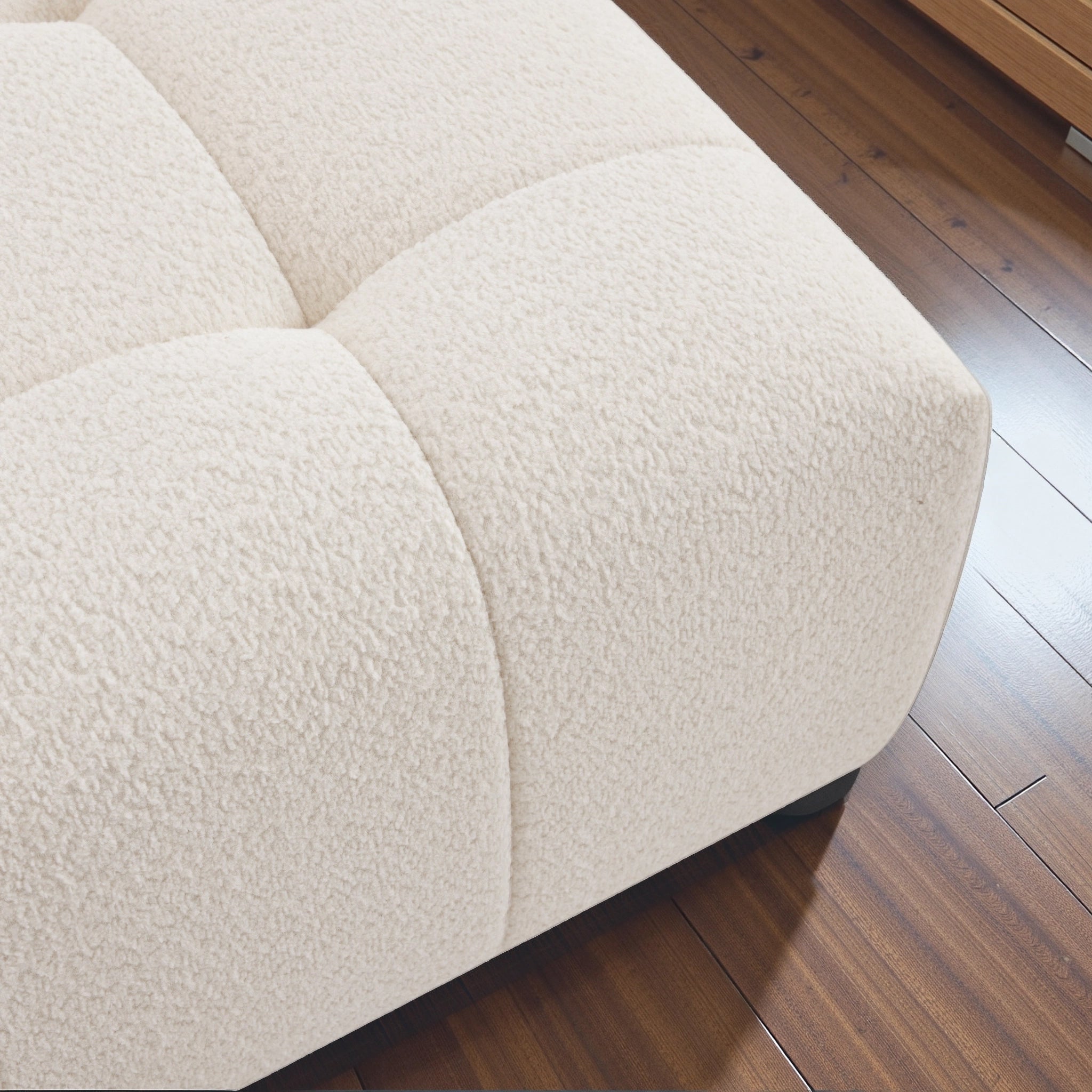 Kaynes Chic Tufted Ivory Boucle Ottoman - Ashcoft Furniture