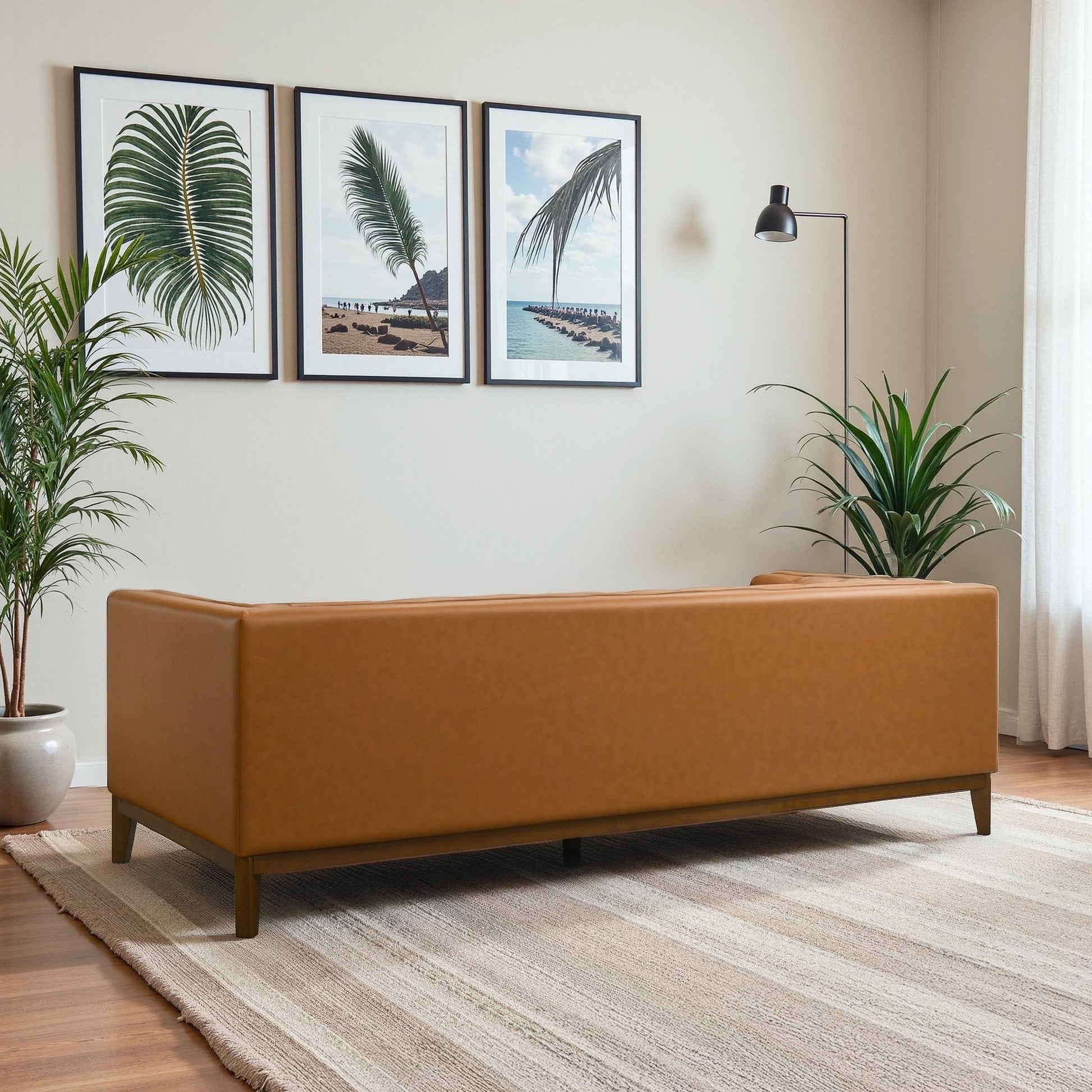 Melissa Mid-Century Cognac Vegan Leather Modern Sofa
