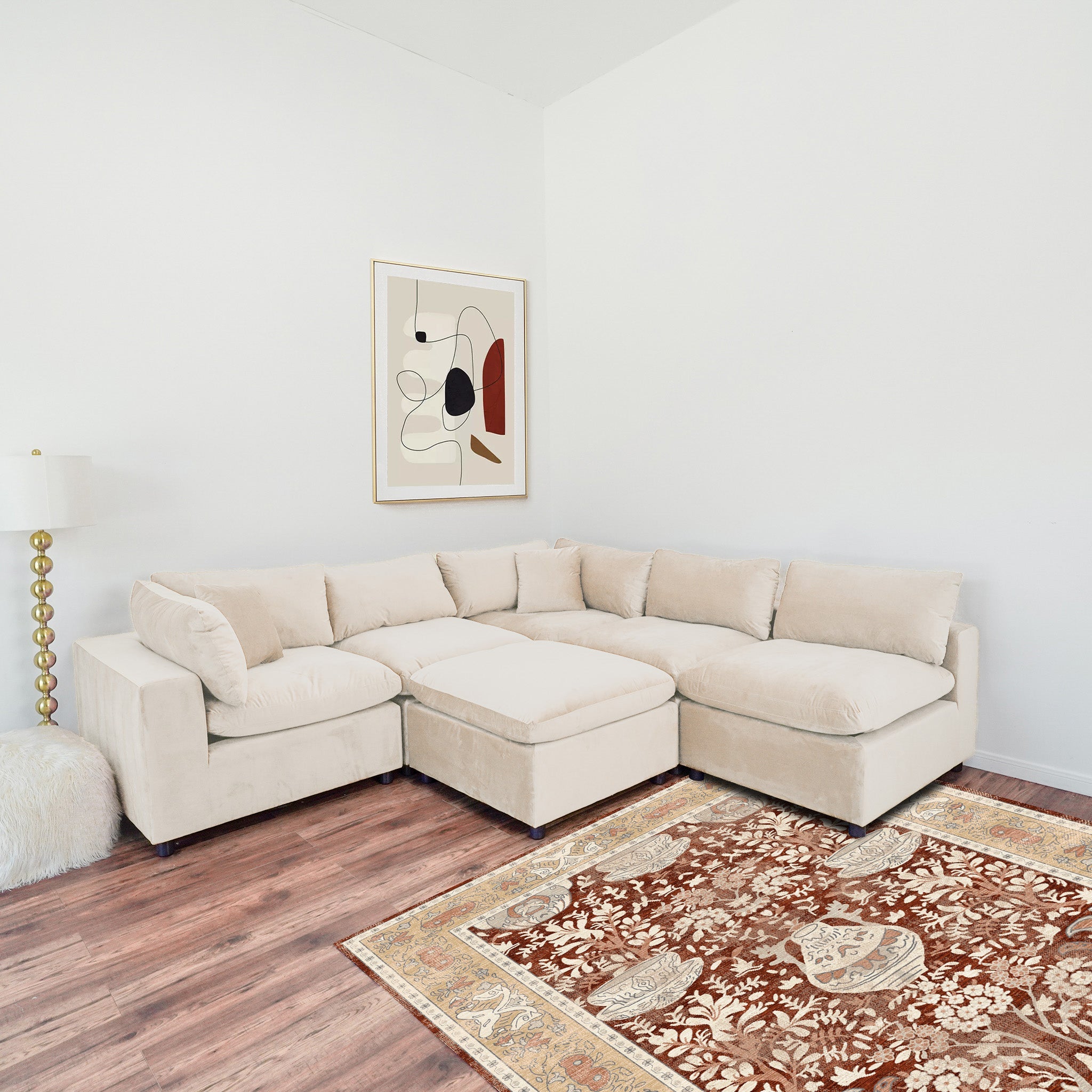 Hayward Ivory Velvet Modular Sectional Sofa