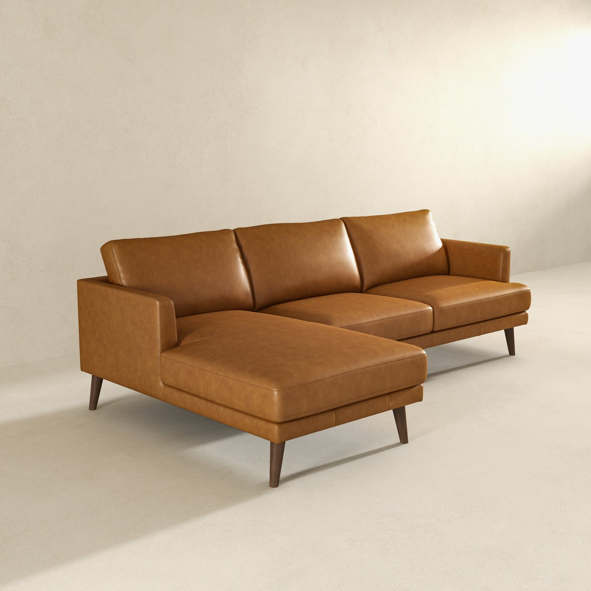 Lore Modern Genuine Tan Leather Left-Facing L-Shaped Sectional
