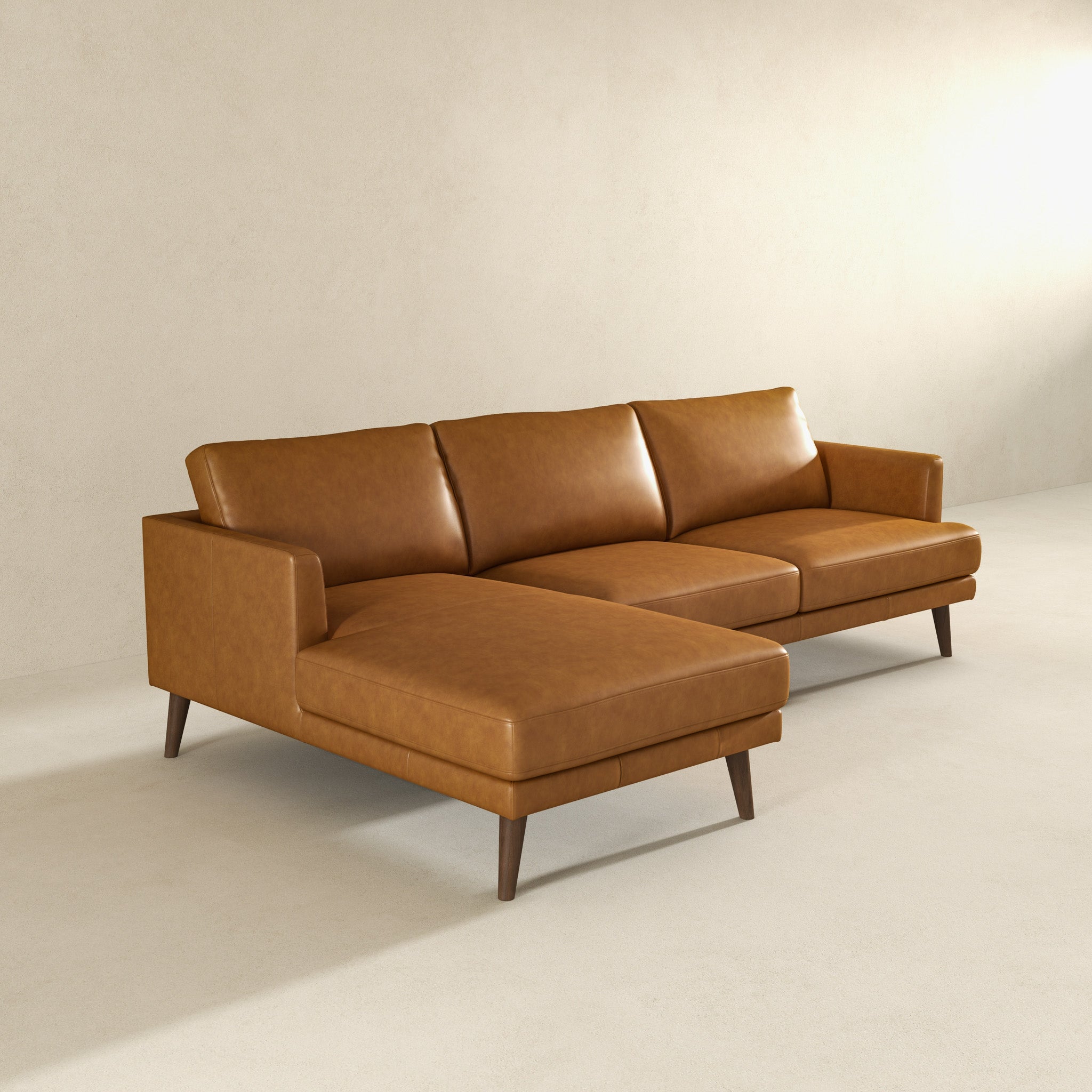 Lore Modern Genuine Tan Leather Left-Facing L-Shaped Sectional