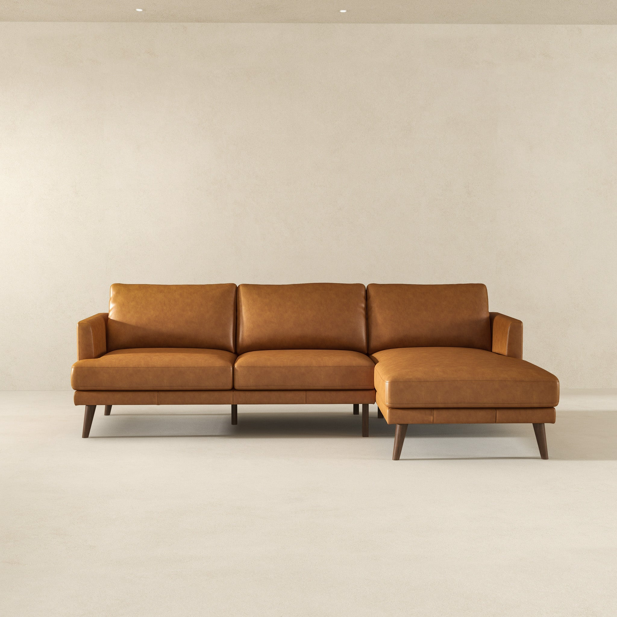 Lore Modern Genuine Tan Leather Right-Facing L-Shaped Sectional