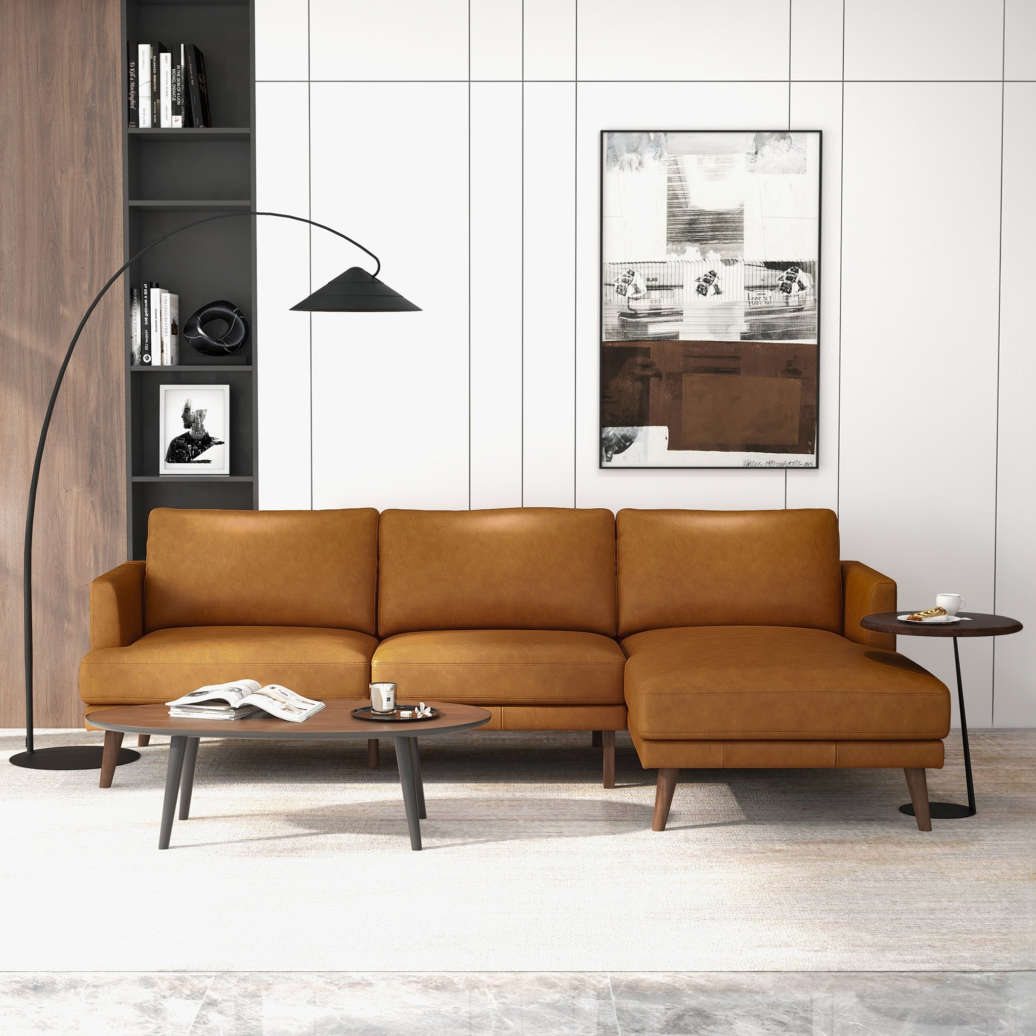 Lore Modern Genuine Tan Leather Right-Facing L-Shaped Sectional
