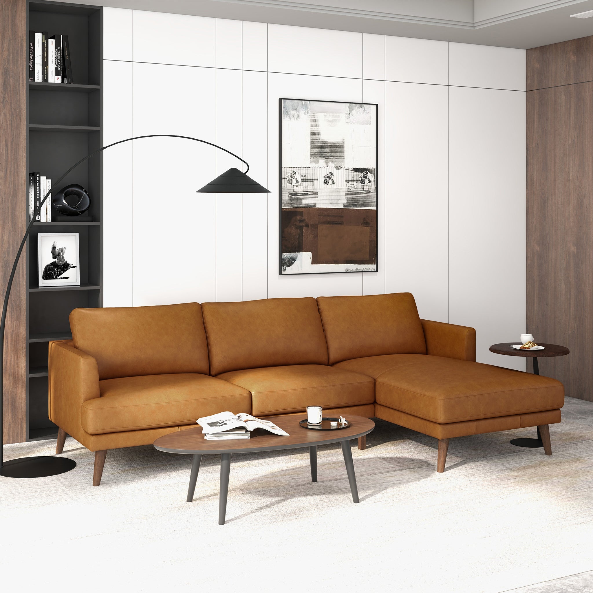Lore Modern Genuine Tan Leather Right-Facing L-Shaped Sectional