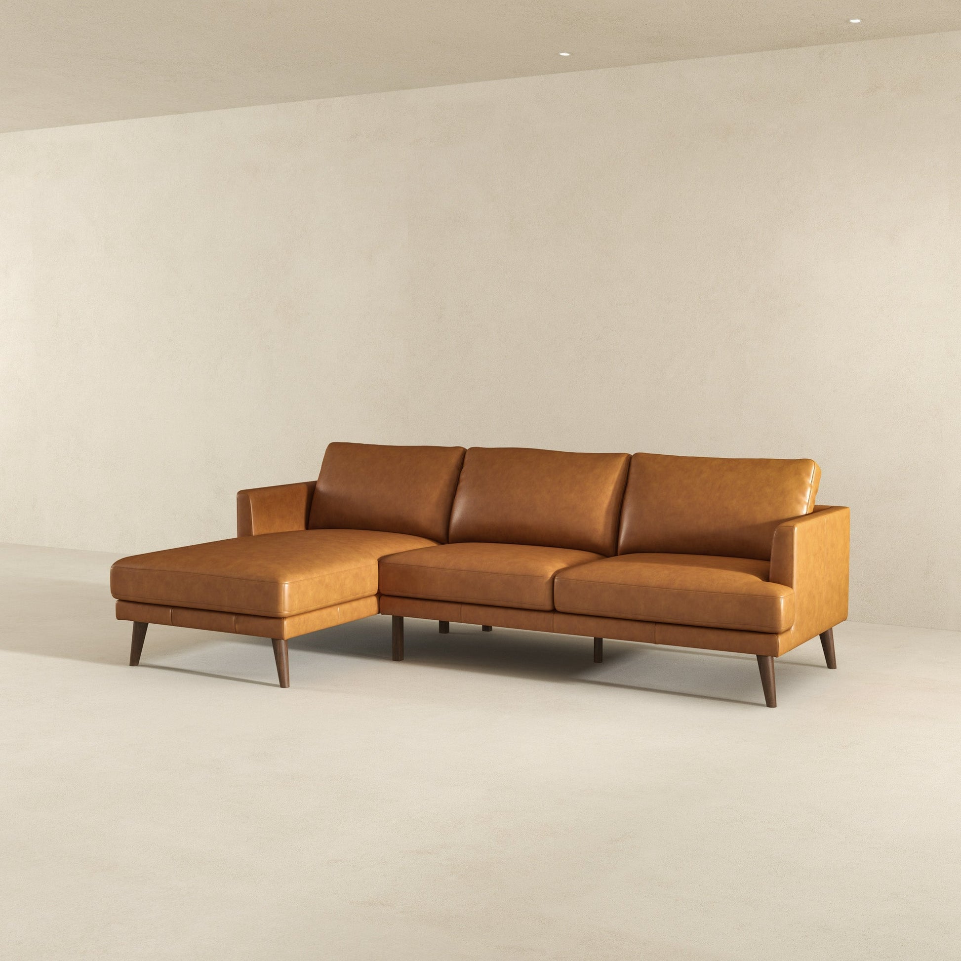 Lore Modern Genuine Tan Leather Left-Facing L-Shaped Sectional