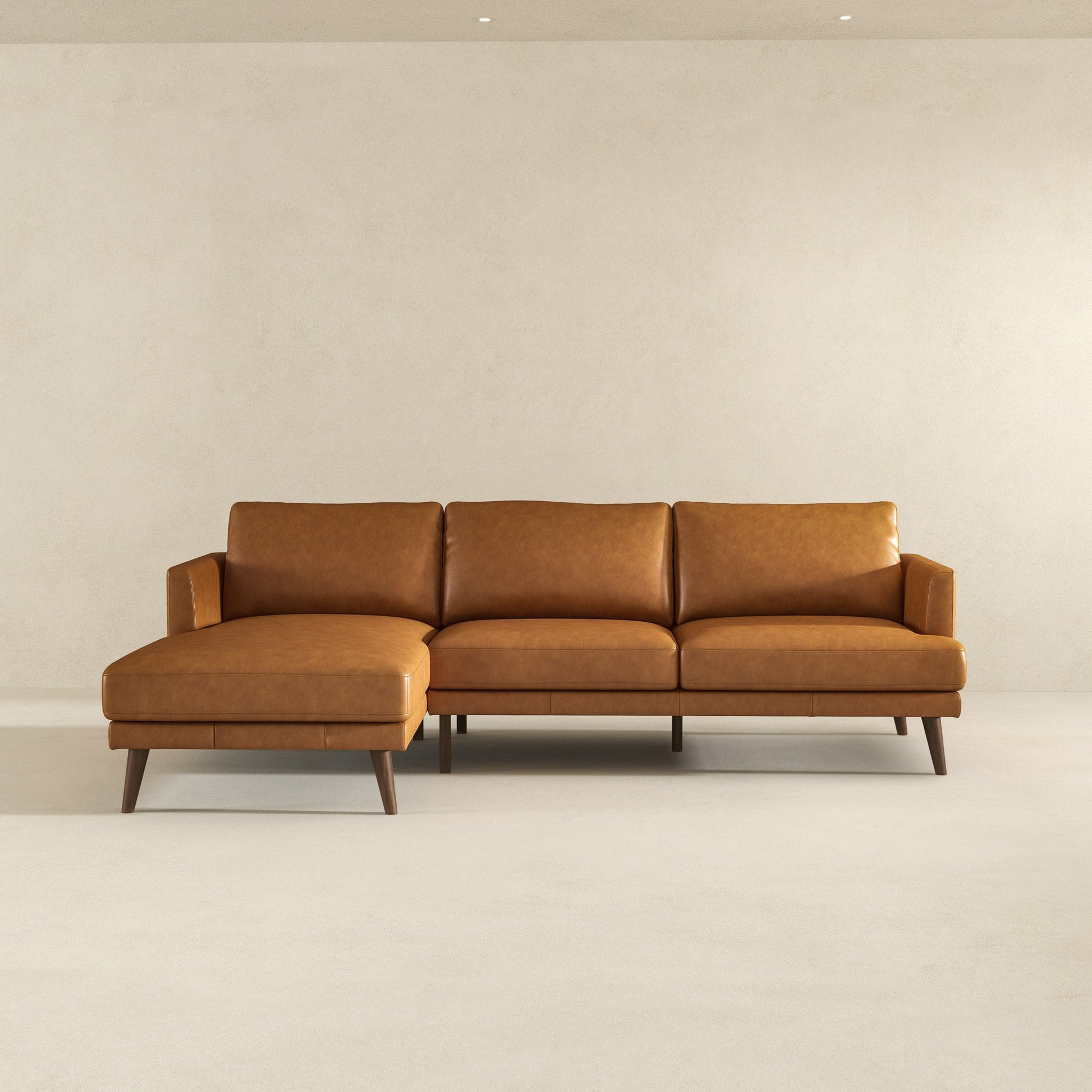 Lore Modern Genuine Tan Leather Left-Facing L-Shaped Sectional