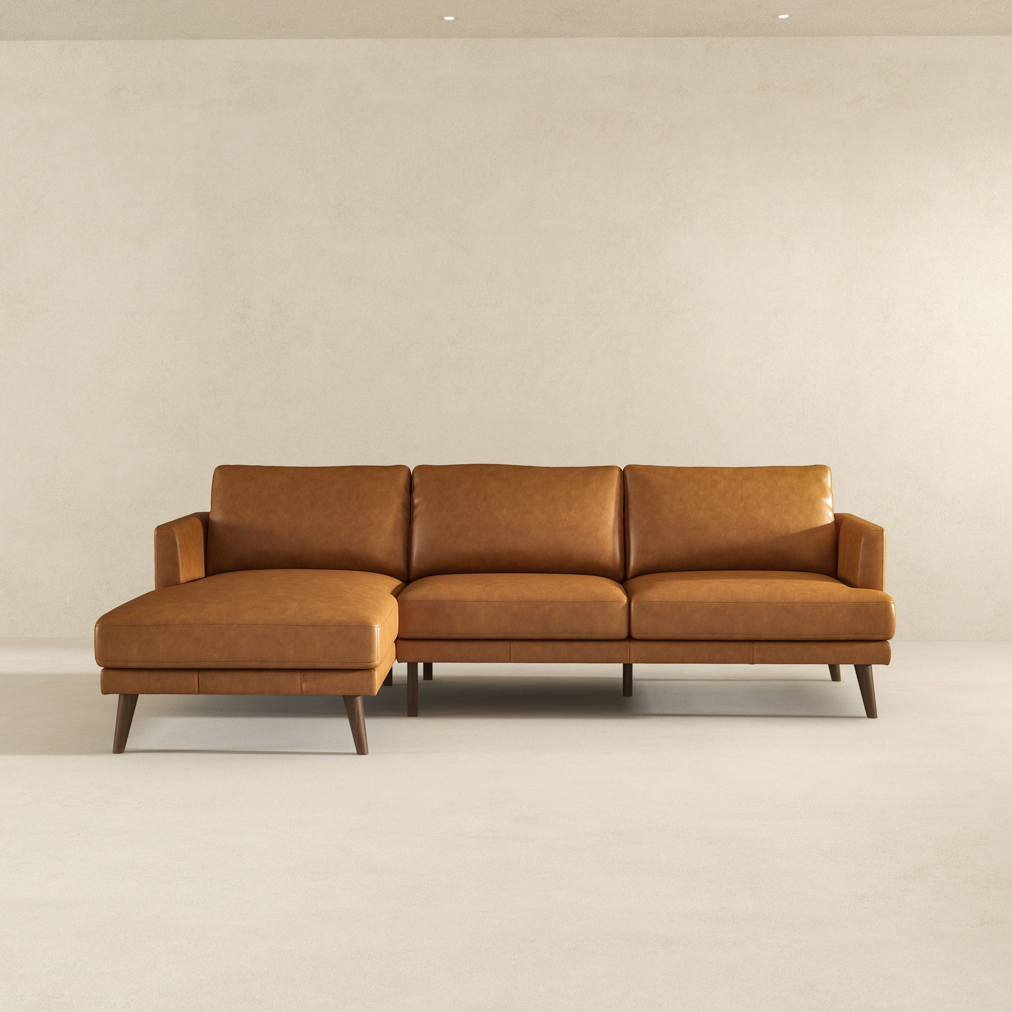 Lore Modern Genuine Tan Leather Left-Facing L-Shaped Sectional