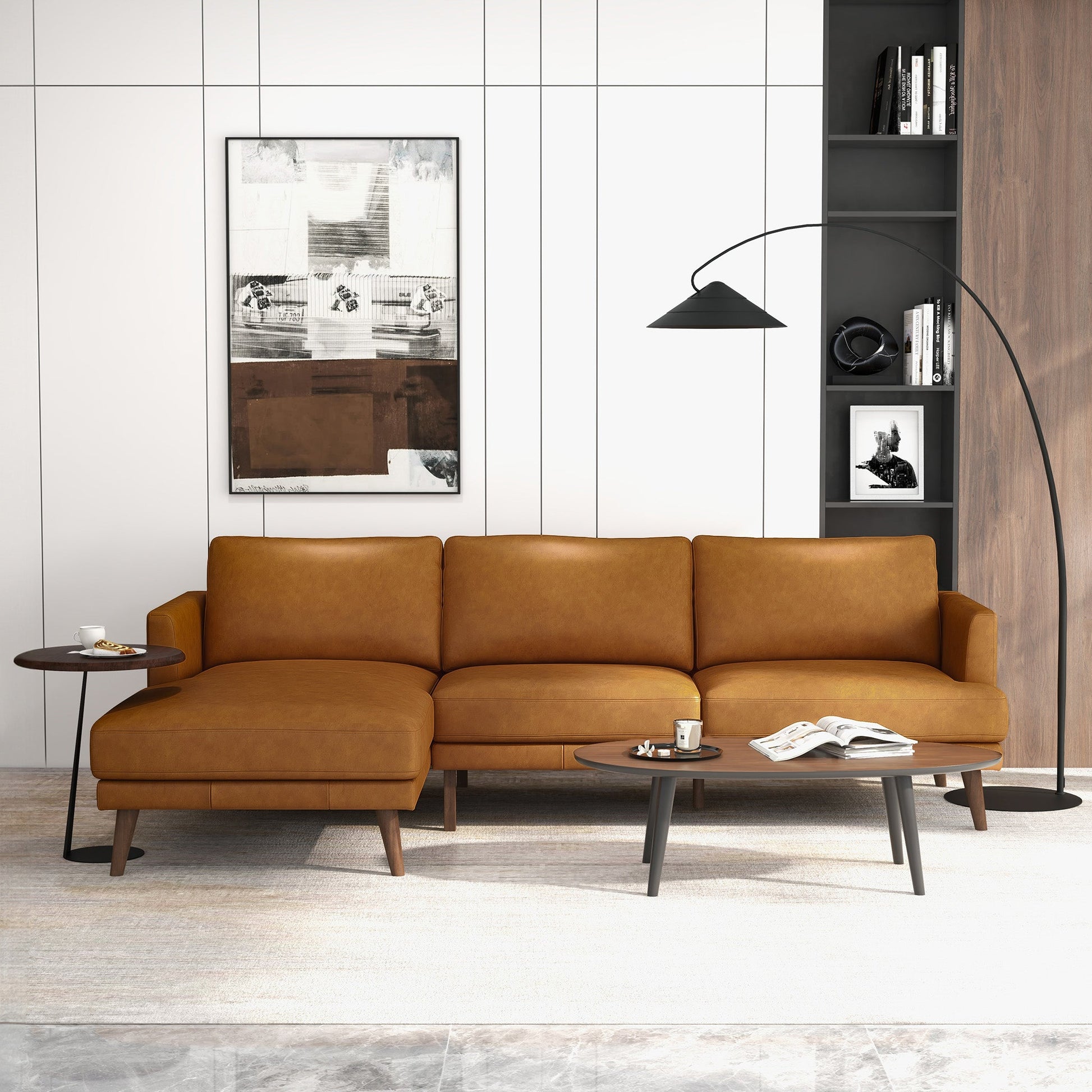 Lore Modern Genuine Tan Leather Left-Facing L-Shaped Sectional
