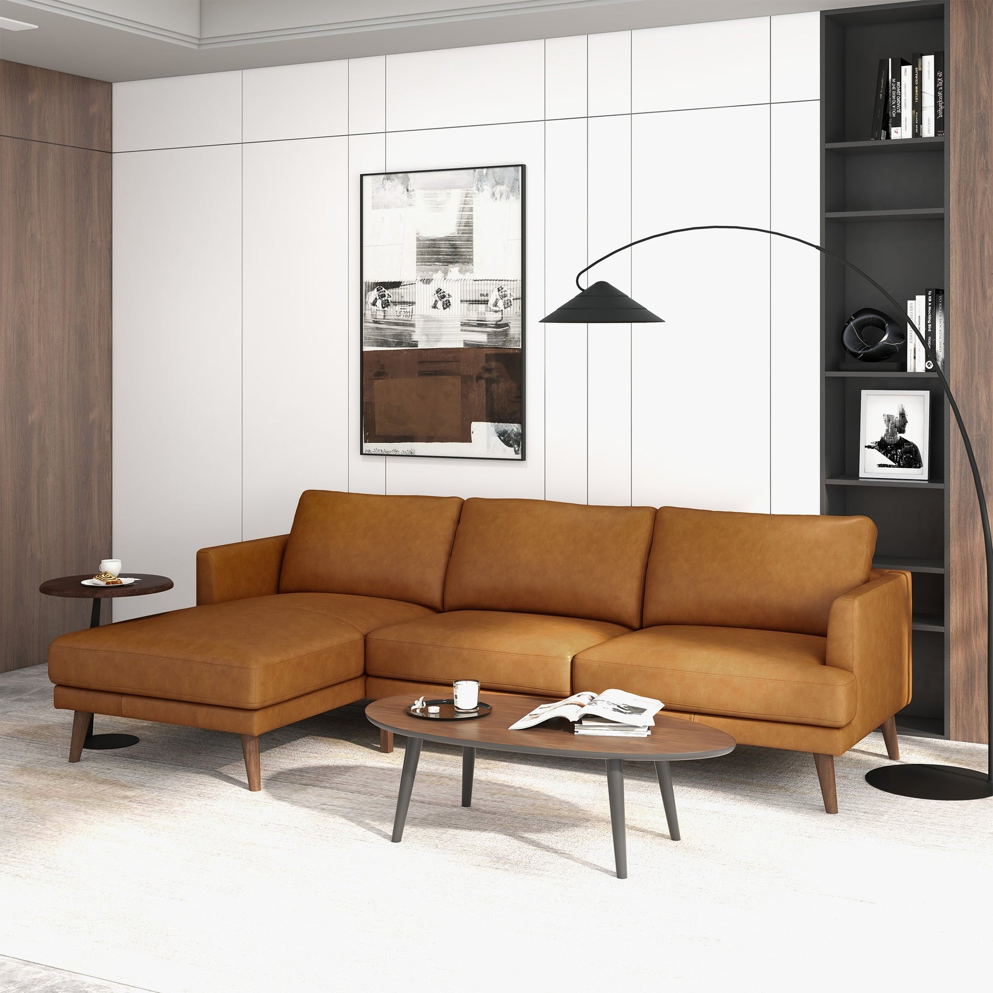 Lore Modern Genuine Tan Leather Left-Facing L-Shaped Sectional