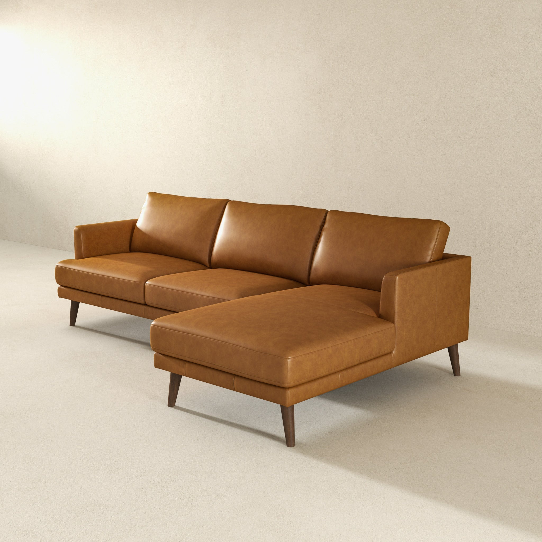 Lore Modern Genuine Tan Leather Right-Facing L-Shaped Sectional