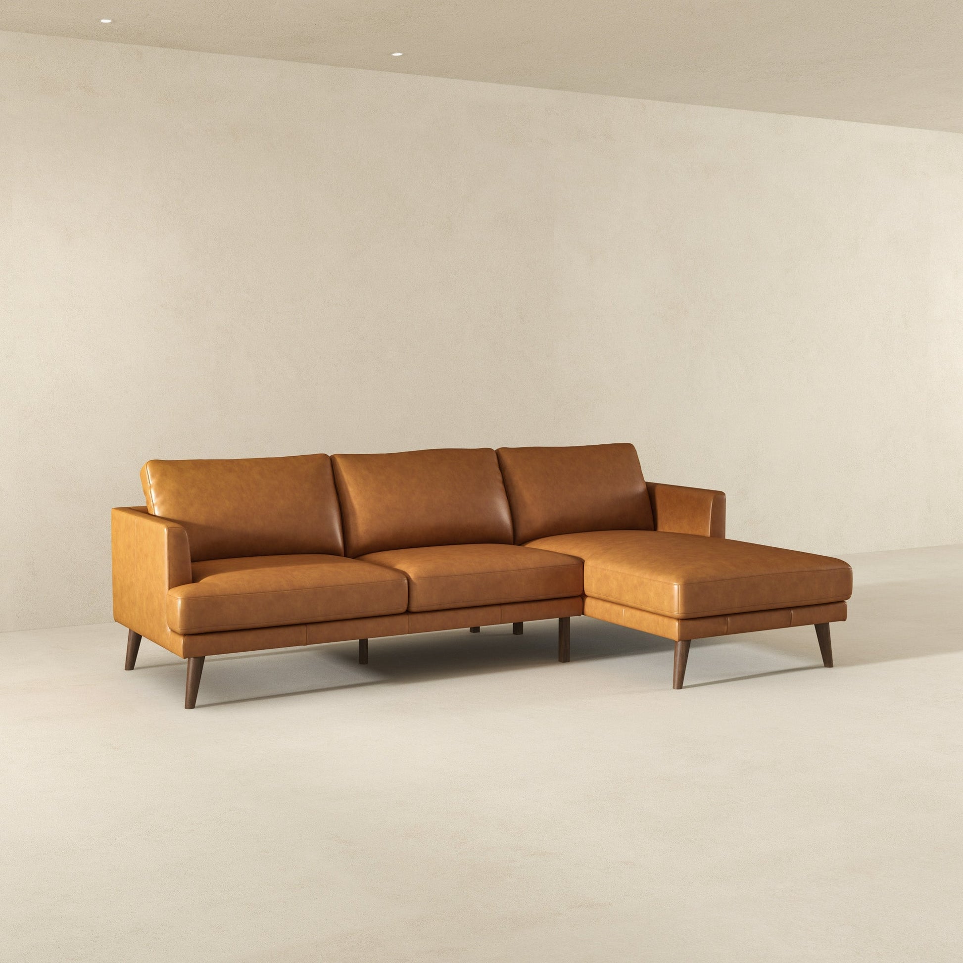 Lore Modern Genuine Tan Leather Right-Facing L-Shaped Sectional